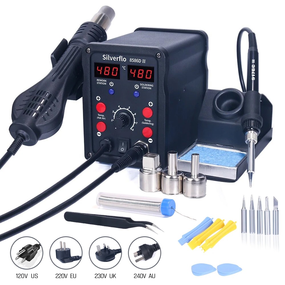 Silverflo stasiun Solder 8586D - T12 Soldering Station Oled ulasan dan harga